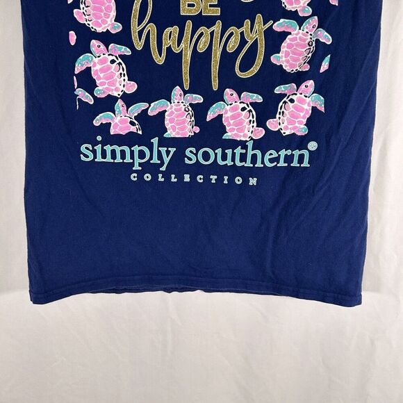Simply Southern T Shirt Women's Small Blue Be Happy Print Short Sleeve Crew Neck - Picture 9 of 10